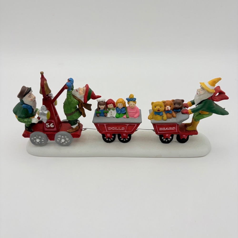 Department 56 Heritage Village Last Minute Delivery Porcelain Red Elves Train - Picture 1 of 5
